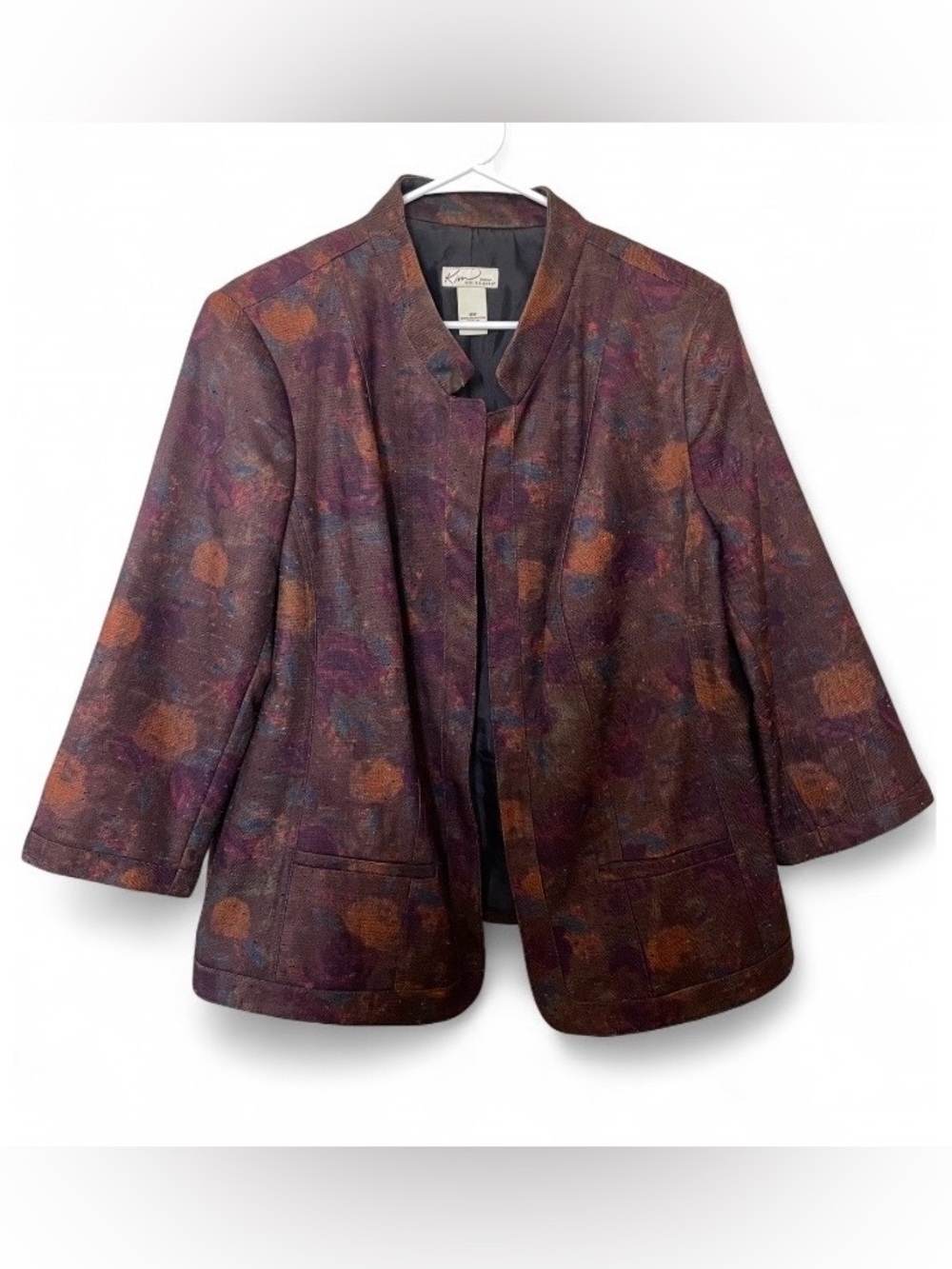 Abstract Lagenlook Suit Jacket Plum Plus Size Artsy Multicolor Open Front Blazer